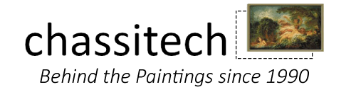 logo chassitech behind the paintings since 1990 accrochage de tableaux et fabrication de chassis sur-mesure